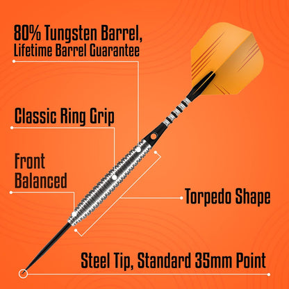Darts Zen Dojo Steel Tip Dart Set - Front Weighted with 80% Tungsten Barrels