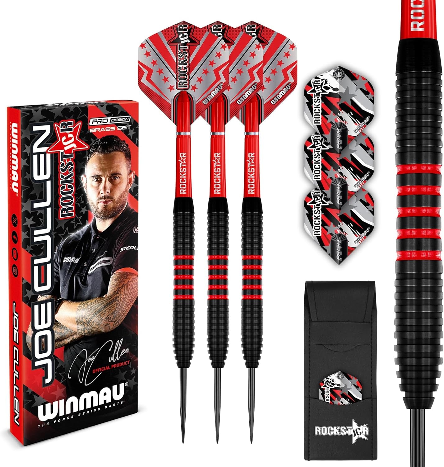 Joe Cullen Rockstar 20G Brass Darts Set with Flights, Shafts, and Checkout Card