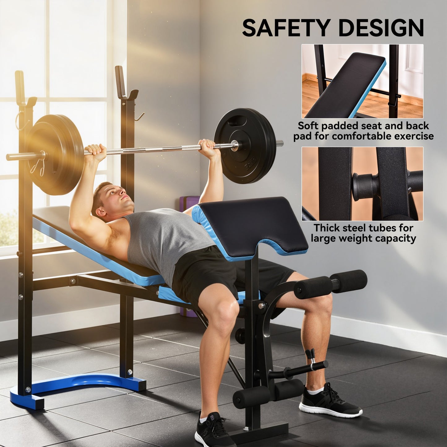 Adjustable Weight Bench with Leg Developer and Barbell Rack for Home Fitness Solutions