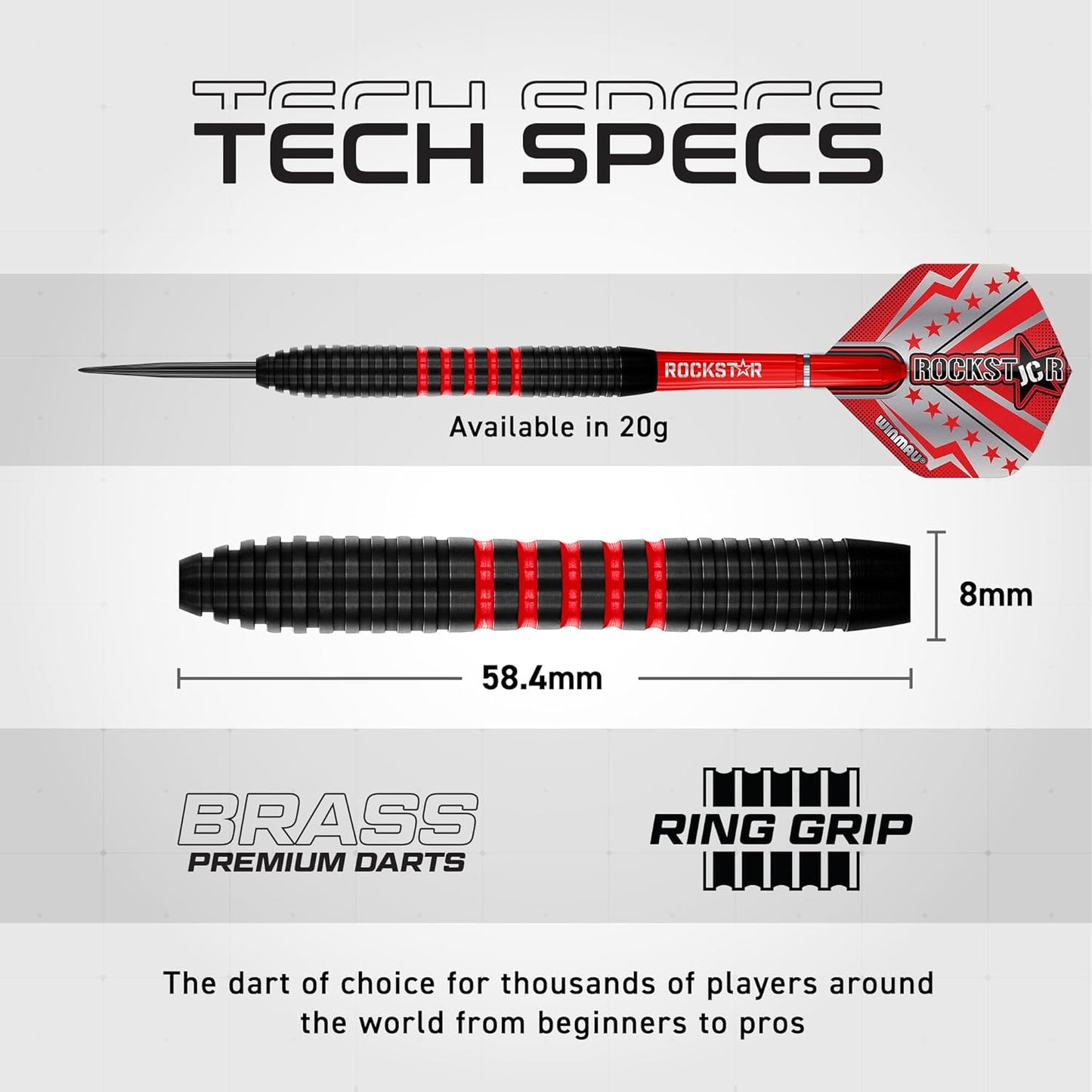 Joe Cullen Rockstar 20G Brass Darts Set with Flights, Shafts, and Checkout Card