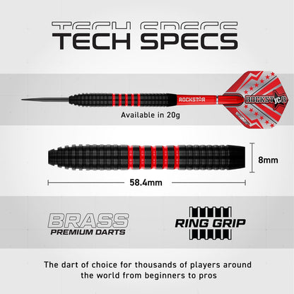Joe Cullen Rockstar 20G Brass Darts Set with Flights, Shafts, and Checkout Card