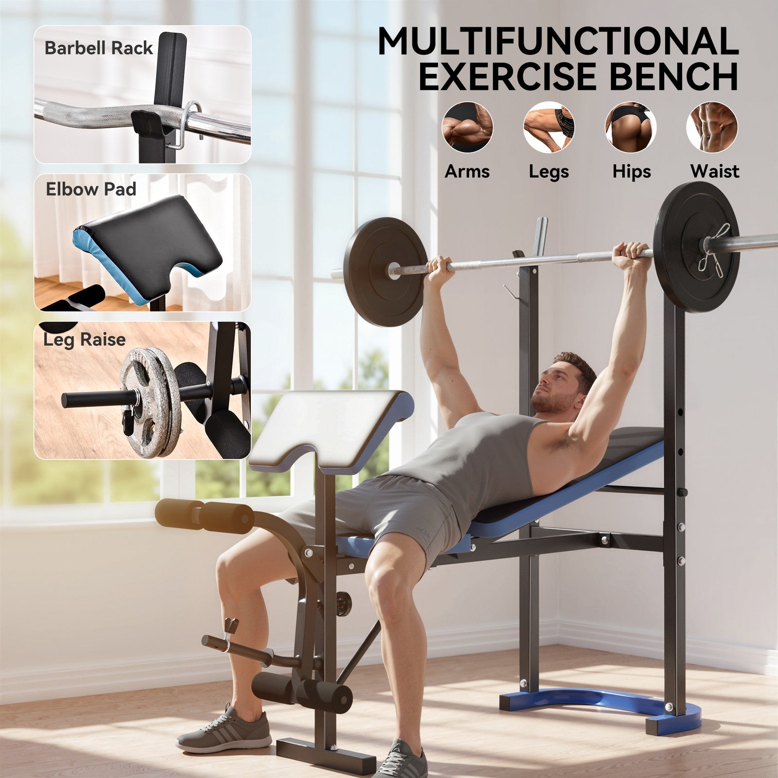 Adjustable Weight Bench with Leg Developer and Barbell Rack for Home Fitness Solutions