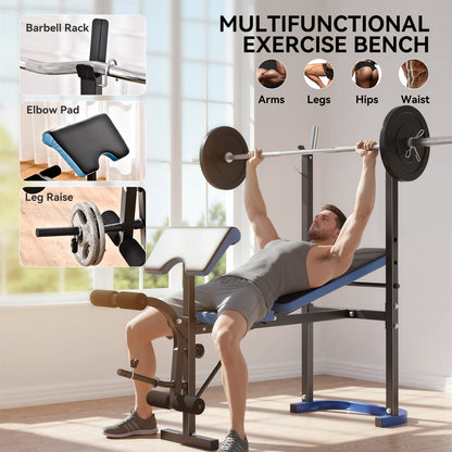 Adjustable Weight Bench with Leg Developer and Barbell Rack for Home Fitness Solutions