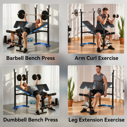 Adjustable Weight Bench with Leg Developer and Barbell Rack for Home Fitness Solutions