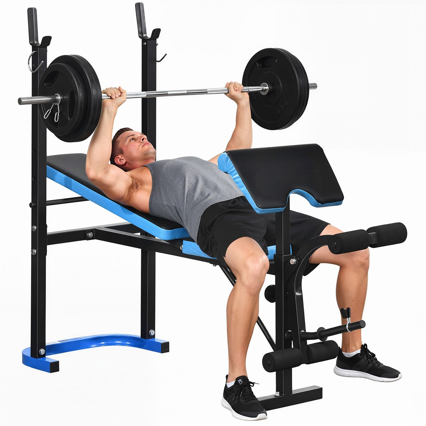 Adjustable Weight Bench with Leg Developer and Barbell Rack for Home Fitness Solutions